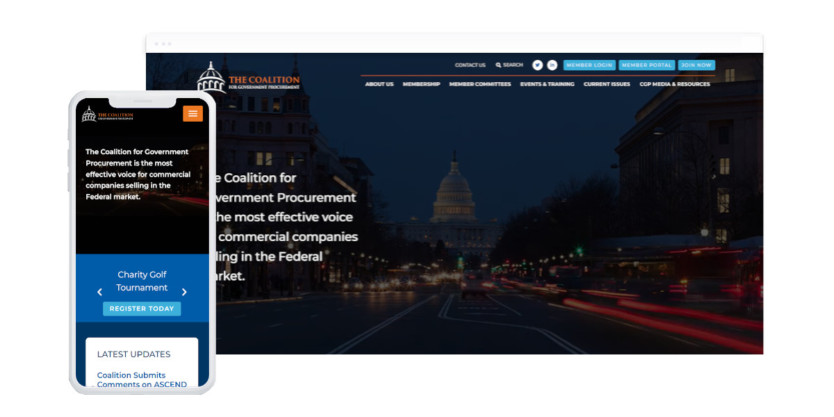 The Coalition of Government Procurement Home Page on a browser and mobile device.