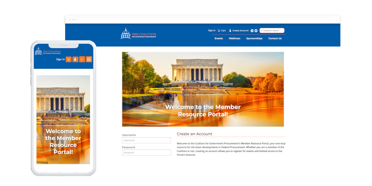 The Coalition of Government Procurement member Page on a browser and mobile device.